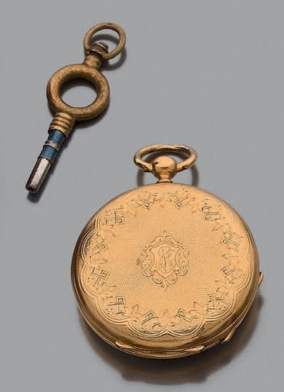 Montre de col en or jaune 18K (750), à clef,...
