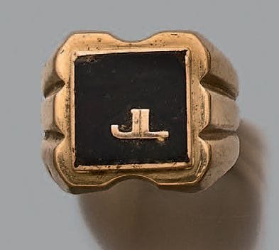 Bague chevalière en or jaune godronné 18K...