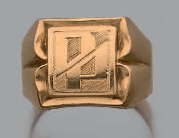Bague chevalière en or jaune 18K (750), monogrammée...