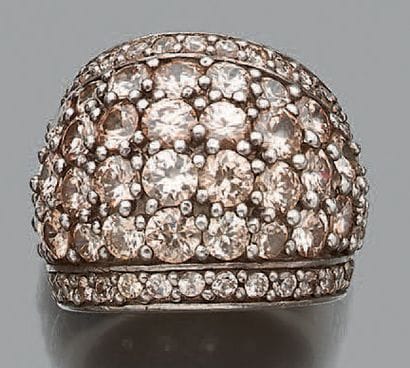 Bague demi-jonc en argent, ornée de pierres...