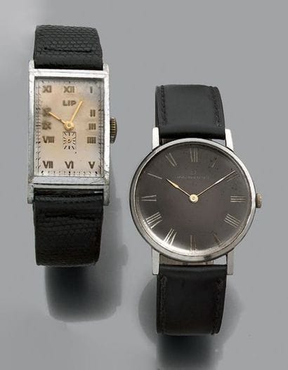 Deux montres d'homme en acier:
- une à boîtier...
