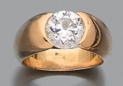 Bague demi-jonc en or jaune uni 18K (750),...