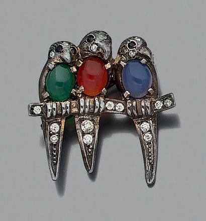 Broche en argent stylisée de trois oiseaux...