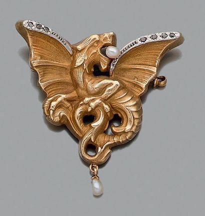 Broche pendentif en or jaune et or gris 18K...