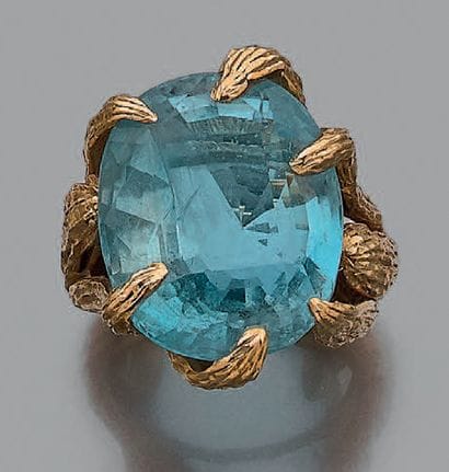 Bague en or jaune 18K (750), ornée d'une...