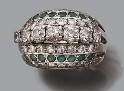 Bague demi-jonc en or gris 18K et platine,...