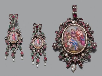 Parure en argent, comprenant un pendentif...