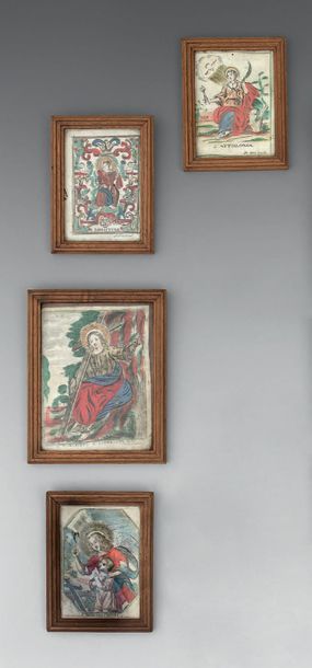 Ensemble de quatre images pieuses découpées...