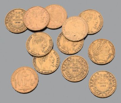 France
Douze pièces de vingt francs en or...