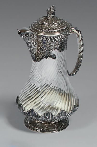 Broc à orangeade en cristal et argent (950),...