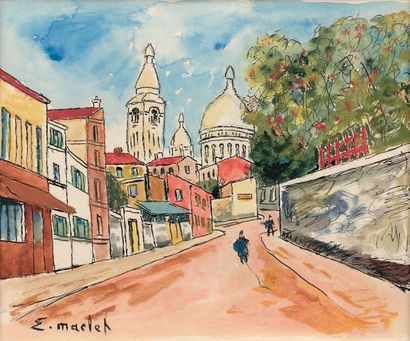 Elisée MACLET (1881-1962)
VUE DE MONTMARTRE.
Aquarelle,...