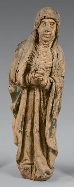 Statue de Vierge, les mains jointes en bois...