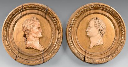 Paire de profils d'empereurs romains laurés,...