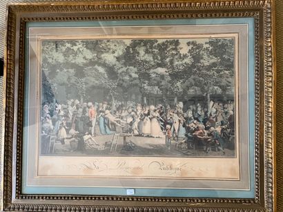 Grande gravure en couleur:
LA PROMENADE PUBLIQUE.
Par...