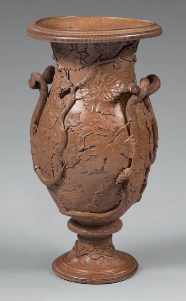 Grand vase de forme balustre en grès vernissé...