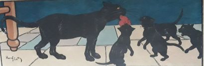 Harry Eliott (1882-1959)
LE REPAS DES CHATONS.
Pochoir,...