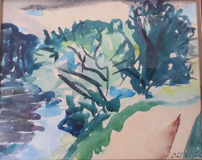 François DESNOYER (1894-1972)
BORD DE RIVIÈRE.
Aquarelle,...