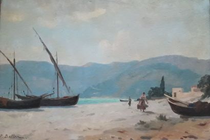 P. BELLON (XXème siècle)
PLAGE DE BORDIGHERA.
Huile...