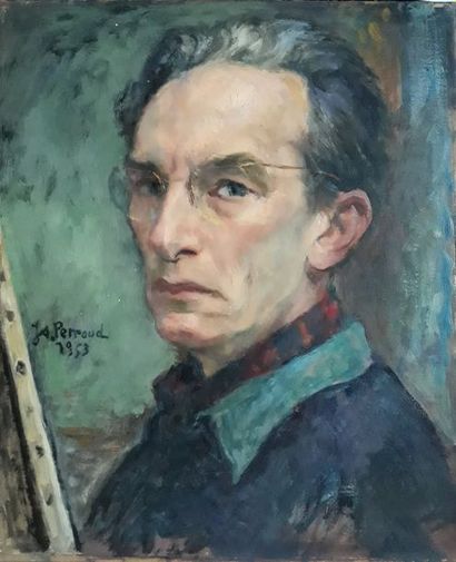 Js. PERROUD (XXème siècle)
AUTOPORTRAIT AUX...