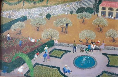 MONICA (XXème siècle)
LE JARDIN PUBLIC.
Huile...