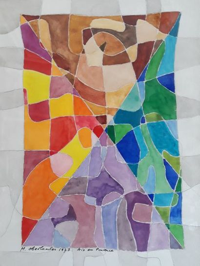 Marek OBERLANDER (1922-1978)
VITRAIL MULTICOLORE.
Crayon...