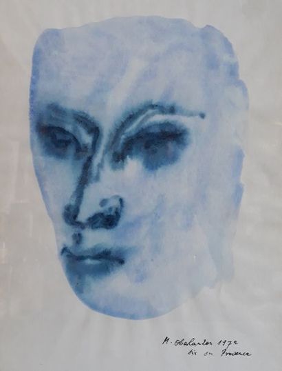 Marek OBERLANDER (1922-1978)
VISAGE EN BLEU.
Aquarelle,...