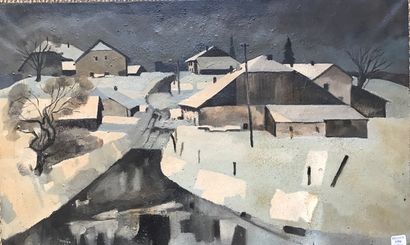 Ecole Moderne
VILLAGE SOUS LA NEIGE.
Huile...
