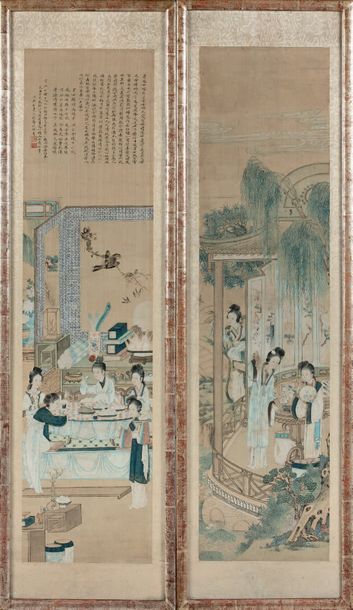 CHINE - XIXème siècle
Deux encres sur soie,...