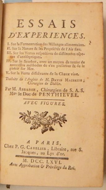 MACBRIDE (David)
Essais d'expériences. I....