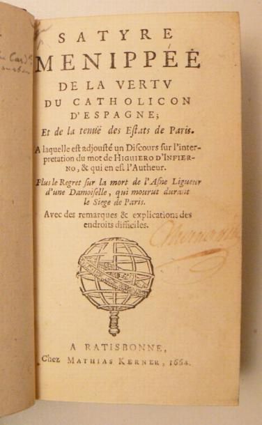 [Satyre Ménippée]. Satyre menipée de la vertu...