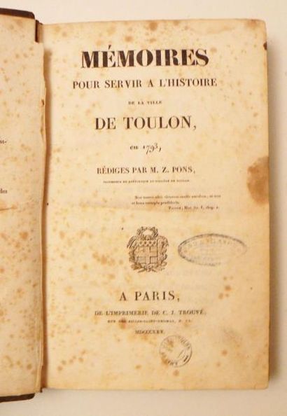 Toulon - PONS (Z.)
Mémoires pour servir à...