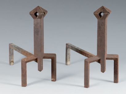 TRAVAIL FRANÇAIS
Pair of wrought iron chenets...