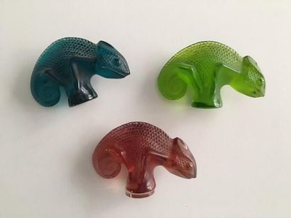 LALIQUE CRISTAL
Three chameleons. Industrial...