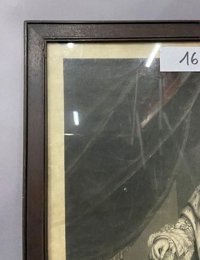 Moulded mahogany wand framing an engraving...