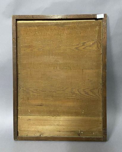 Moulded mahogany wand framing an engraving...
