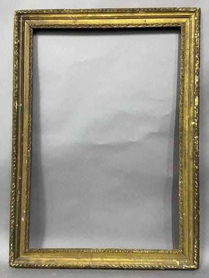 Sculpted and gilded fir wood frame with sandblasted...