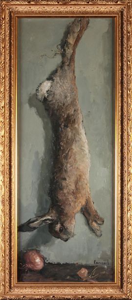 PASCAL. Still life with rabbit. Oil on isorel...