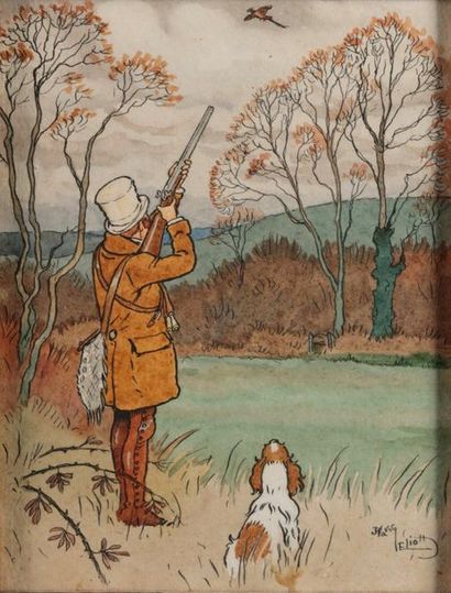 Harry ELIOTT (1882-1959). La chasse aux faisans...