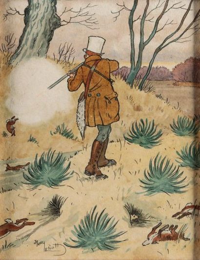 Harry ELIOTT (1882-1959). La chasse aux faisans...