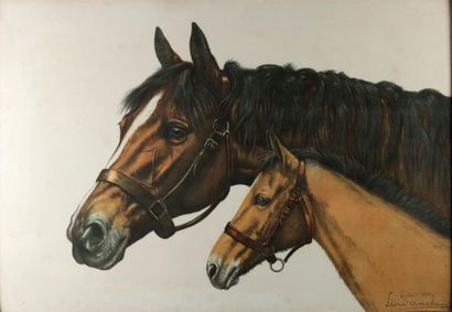 Léon DANCHIN. Mare and her foal. Important...