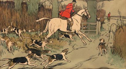 Cecil ALDIN. English venery scene. Two colour...