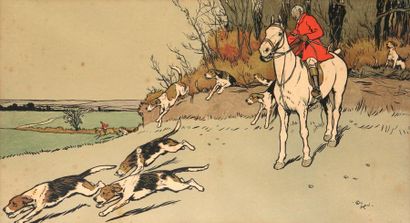 Cecil ALDIN. English venery scene. Two colour...