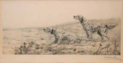 Léon DANCHIN. Two English setters stopped....
