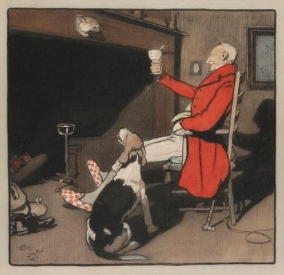 Cecil ALDIN. In front of the hearth. Framed...