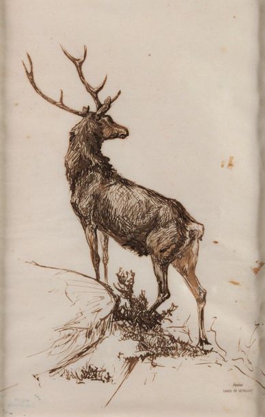 Louis de MONARD (1873-1939). The deer. Ink...