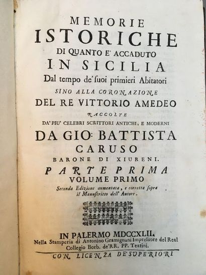 CARUSO di XIURENI (Giovanni Battista).
Memorie...