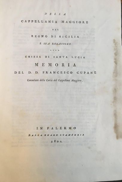 [CUPANI (Francesco)].
Della Cappellania Maggiore...