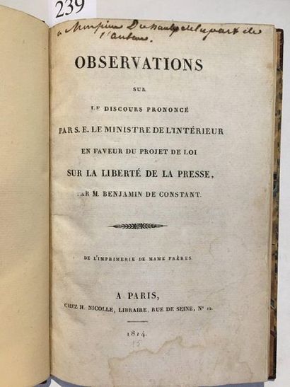 CONSTANT (Benjamin).
Observations sur le...