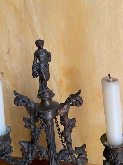 Paire de candélabres à deux lumières en bronze...