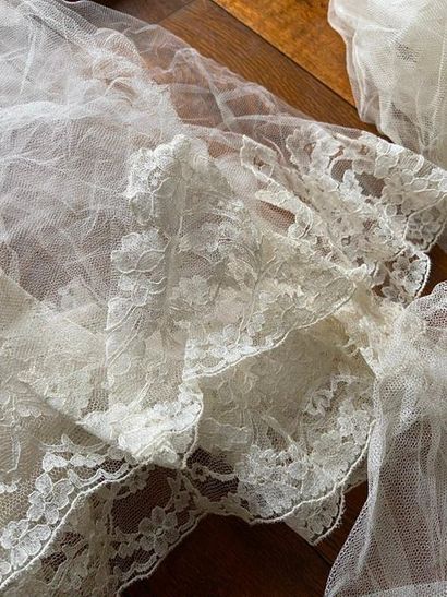 Wedding dress, braided headdress and tulle...